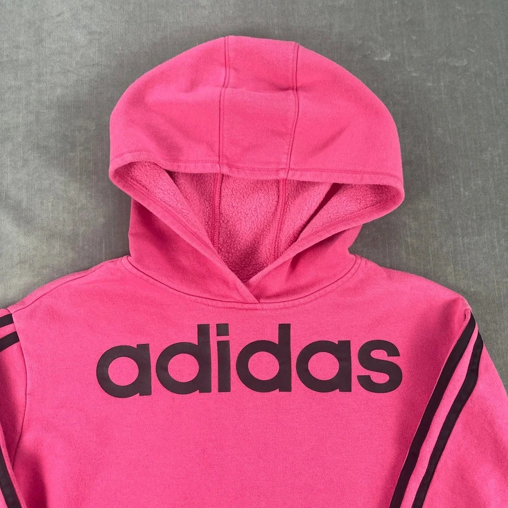 Adidas Girls M 10/12 Pink Hooded Sweatshirt 3-Stripe Logo Pullover Hoodie